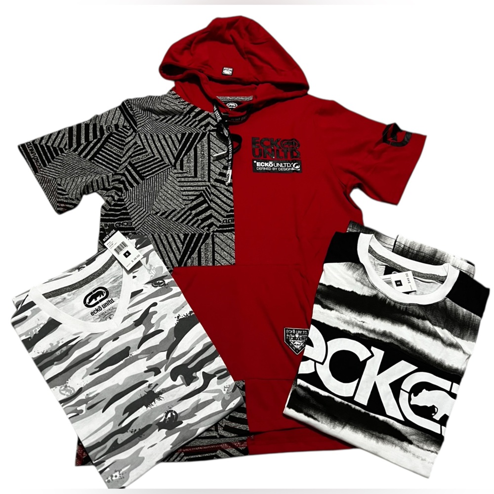 Ecko Unlimited men's 3 t-shirt bundle short sleeve‎ hoodie red Gray size small